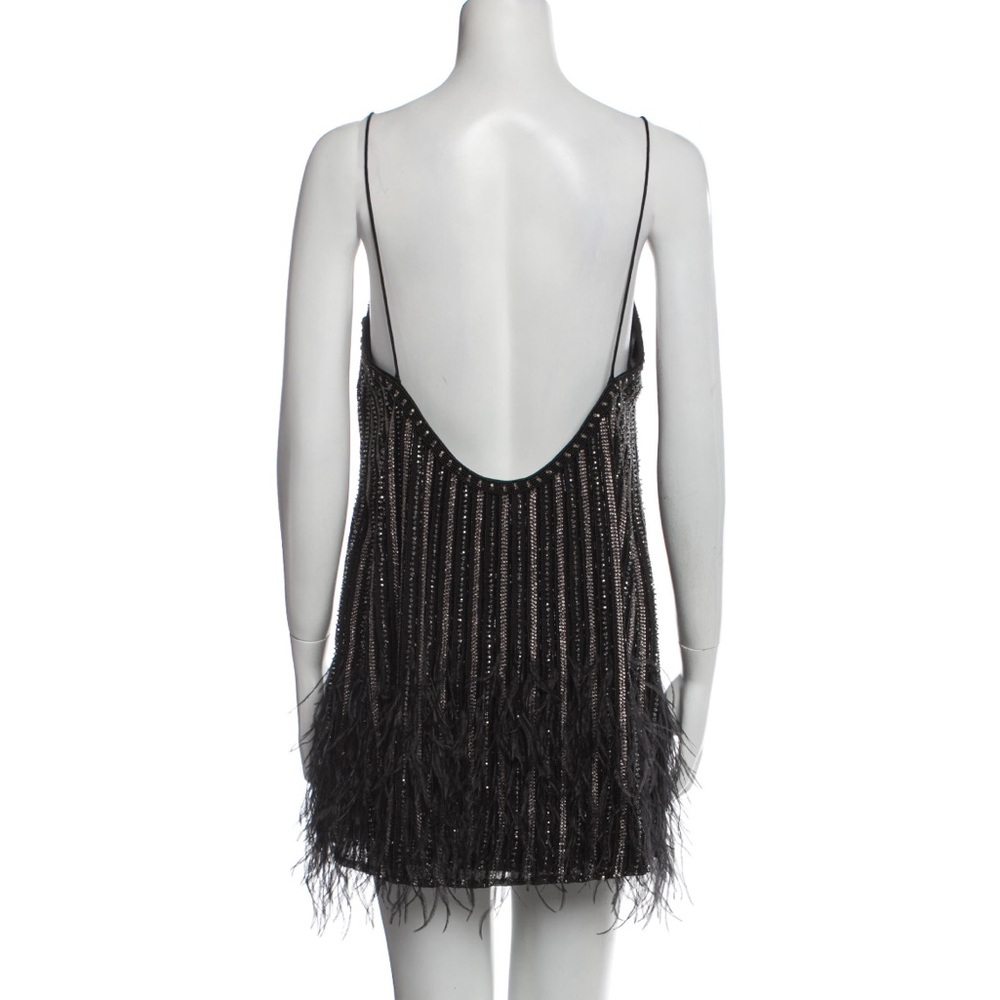 Retrofete Rubina Sequin Feather Mini Dress Black Square Neck - Picture 6 of 6